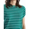 LCWAIKIKI Classic Yeşil Bisiklet Yaka Çizgili Kadın Tişört