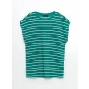 LCWAIKIKI Classic Yeşil Bisiklet Yaka Çizgili Kadın Tişört