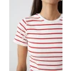 LCWAIKIKI Classic Kirmizi Bisiklet Yaka Çizgili Kadın Tişört