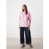 LCW Vision Pembe Valencia Baskılı Oversize Kadın Tişört