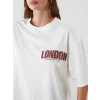 LCW Vision Ekru Bisiklet Yaka London Baskılı Oversize Kadın Tişört