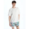 XSIDE Beyaz Kısa Boy Desenli Erkek Deniz Şortu