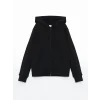 LCW Kids Siyah Kapüşonlu Basic Uzun Kollu Kız Çocuk Fermuarlı Sweatshirt