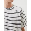 XSIDE Ekru Bisiklet Yaka Kısa Kollu Çizgili Penye Erkek Tişört
