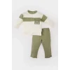 Defacto B9266 Ekru Erkek Bebek 2li Takım Renk Bloklu Sweatshirt Eşofman Altı