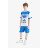 Defacto E3399 Mavi Erkek Çocuk 2li Takım Baskılı Kısa Kollu Tişört Şort