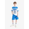 Defacto E3399 Mavi Erkek Çocuk 2li Takım Baskılı Kısa Kollu Tişört Şort