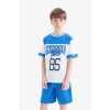 Defacto E3399 Mavi Erkek Çocuk 2li Takım Baskılı Kısa Kollu Tişört Şort