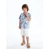 LCW Kids Indigo Baskılı Viskon Erkek Çocuk Gömlek ve Şort 2li