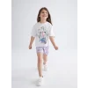 LCW Kids Beyaz Bisiklet Yaka Baskılı Kız Çocuk Şortlu Pijama Takımı