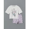 LCW Kids Beyaz Bisiklet Yaka Baskılı Kız Çocuk Şortlu Pijama Takımı