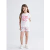 LCW Kids Beyaz Fiyonk Baskılı Kız Çocuk Şortlu Pijama Takım