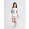 LCW Kids Ekru Lilo & Stitch Baskılı Kız Çocuk Şortlu Pijama Takımı