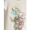 LCW Kids Ekru Lilo & Stitch Baskılı Kız Çocuk Şortlu Pijama Takımı