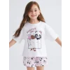 LCW Kids Beyaz Baskılı Kız Çocuk Şortlu Pijama Takım