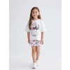 LCW Kids Beyaz Baskılı Kız Çocuk Şortlu Pijama Takım