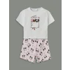 LCW Kids Beyaz Baskılı Kız Çocuk Şortlu Pijama Takım
