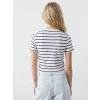 XSIDE Beyaz Bisiklet Yaka Çizgili Kadın Crop