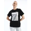 LCW Vision Siyah Bisiklet Yaka Baskılı Kadın Tişört
