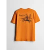 XSIDE Turuncu Bisiklet Yaka Baskılı Penye Erkek Tişört