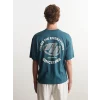 XSIDE Petrol Bisiklet Yaka Baskılı Penye Erkek Tişört