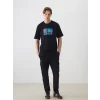 XSIDE Siyah Bisiklet Yaka New York Baskılı Penye Erkek Tişört