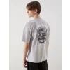 XSIDE Gri Bisiklet Yaka Baskılı Erkek Tişört