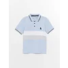 LCW Kids Mavi Polo Yaka Renk Bloklu Kısa Kollu Erkek Çocuk Tişört