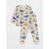 LCW baby Bej Bisiklet Yaka Uzun Kollu Desenli Erkek Bebek Pijama Takımı