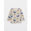 LCW baby Bej Bisiklet Yaka Uzun Kollu Desenli Erkek Bebek Pijama Takımı