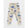 LCW baby Bej Bisiklet Yaka Uzun Kollu Desenli Erkek Bebek Pijama Takımı