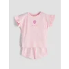 LCW baby Pembe Bisiklet Yaka Kız Bebek Şortlu Pijama Takımı