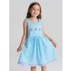 LCW Kids Mavi Kare Yaka Çiçekli Kız Çocuk Keten Elbise