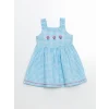 LCW Kids Mavi Kare Yaka Çiçekli Kız Çocuk Keten Elbise
