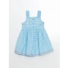 LCW Kids Mavi Kare Yaka Çiçekli Kız Çocuk Keten Elbise