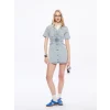 XSIDE Mavi Gömlek Yaka Kadın Jean Mini Elbise