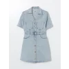 XSIDE Mavi Gömlek Yaka Kadın Jean Mini Elbise