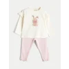 LCW baby Ekru Bisiklet Yaka Baskılı Kız Bebek Bluz ve Tayt 2li Takım