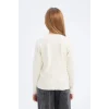 Defacto D8565 Ekru Kız Çocuk Slim Fit Dar Kesim Bisiklet Yaka Baskılı Fitilli Kaşkorse Uzun Kollu Tişört