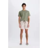 Defacto E0993 Bej Regular Fit Kısa Boy Yumuşak Tuşeli Deniz Şortu