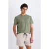 Defacto E0993 Bej Regular Fit Kısa Boy Yumuşak Tuşeli Deniz Şortu