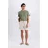 Defacto X2955 Bej File Astarlı Hızlı Kuruyan Kısa Boy Deniz Şortu