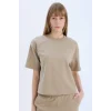 Defacto C7630 Bej Relax Fit Bisiklet Yaka Basic Düz Kısa Kollu Tişört