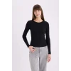 Defacto E5767 Siyah Slim Fit Dar Kesim Bisiklet Yaka Basic Düz Fitilli Kaşkorse Uzun Kollu Tişört