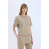 Defacto C7630 Bej Relax Fit Bisiklet Yaka Basic Düz Kısa Kollu Tişört