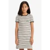 Defacto E3830 Siyah Kız Çocuk Bisiklet Yaka Fitilli Kaşkorse Kısa Kollu Çizgili Yazlık Elbise