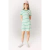 Defacto E3830 Yeşil Kız Çocuk Bisiklet Yaka Fitilli Kaşkorse Kısa Kollu Çizgili Yazlık Elbise