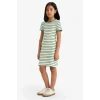 Defacto E3830 Yeşil Kız Çocuk Bisiklet Yaka Fitilli Kaşkorse Kısa Kollu Çizgili Yazlık Elbise