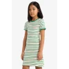 Defacto E3830 Yeşil Kız Çocuk Bisiklet Yaka Fitilli Kaşkorse Kısa Kollu Çizgili Yazlık Elbise