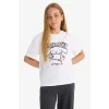 Defacto F5815 Beyaz Kız Çocuk Hello Kitty Relax Fit Bisiklet Yaka Kısa Kollu Tişört